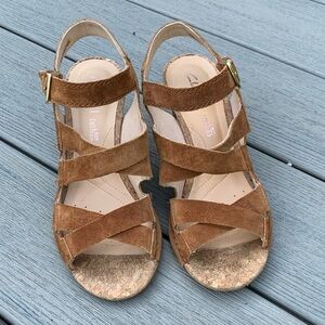 Clarks Suede Heeled Sandals, Sz 6